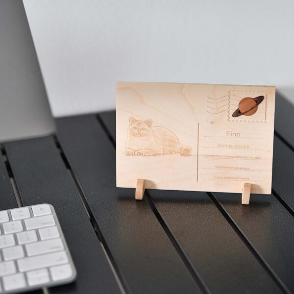 Personalized Pet Memorial Wooden Postcard | Custom Pet Loss Gift, Engraved Pet Portrait Plaque, Sympathy Keepsake