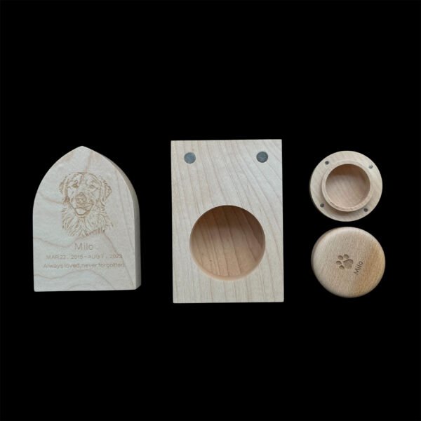 Custom Wooden Pet Urn with Engraved Portrait | Personalized Pet Memorial Ashes Box - Image 2