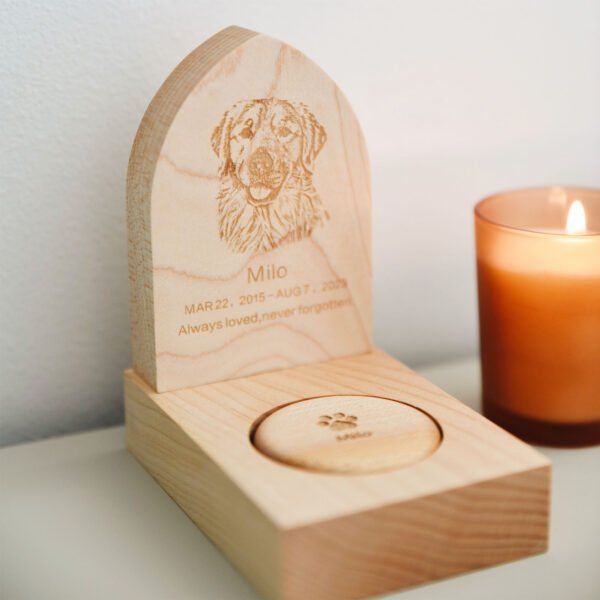 Custom Wooden Pet Urn with Engraved Portrait | Personalized Pet Memorial Ashes Box