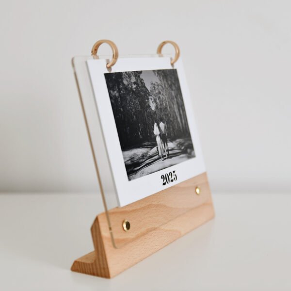 Custom Photo 2025 Calendar with Wooden Stand | Personalized Desk Calendar - Image 2